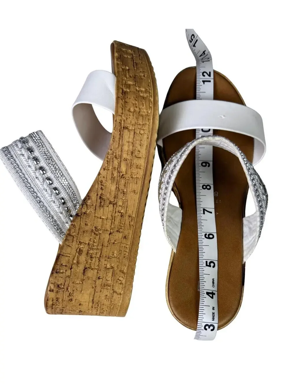Toscanella Women White Embellished Double Band Wedge Sandals Made in Italy 8.5